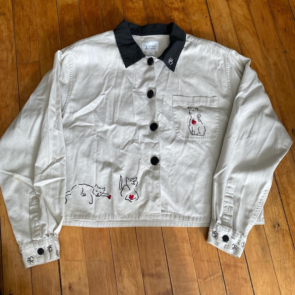 Christopher & Banks Black Collar Shirt with Embroidery